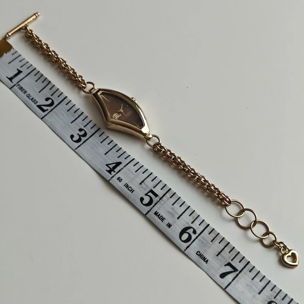 Jennifer Lopez Gold Tone Asymmetrical Watch Bracelet Brown Iridescent Chain Link